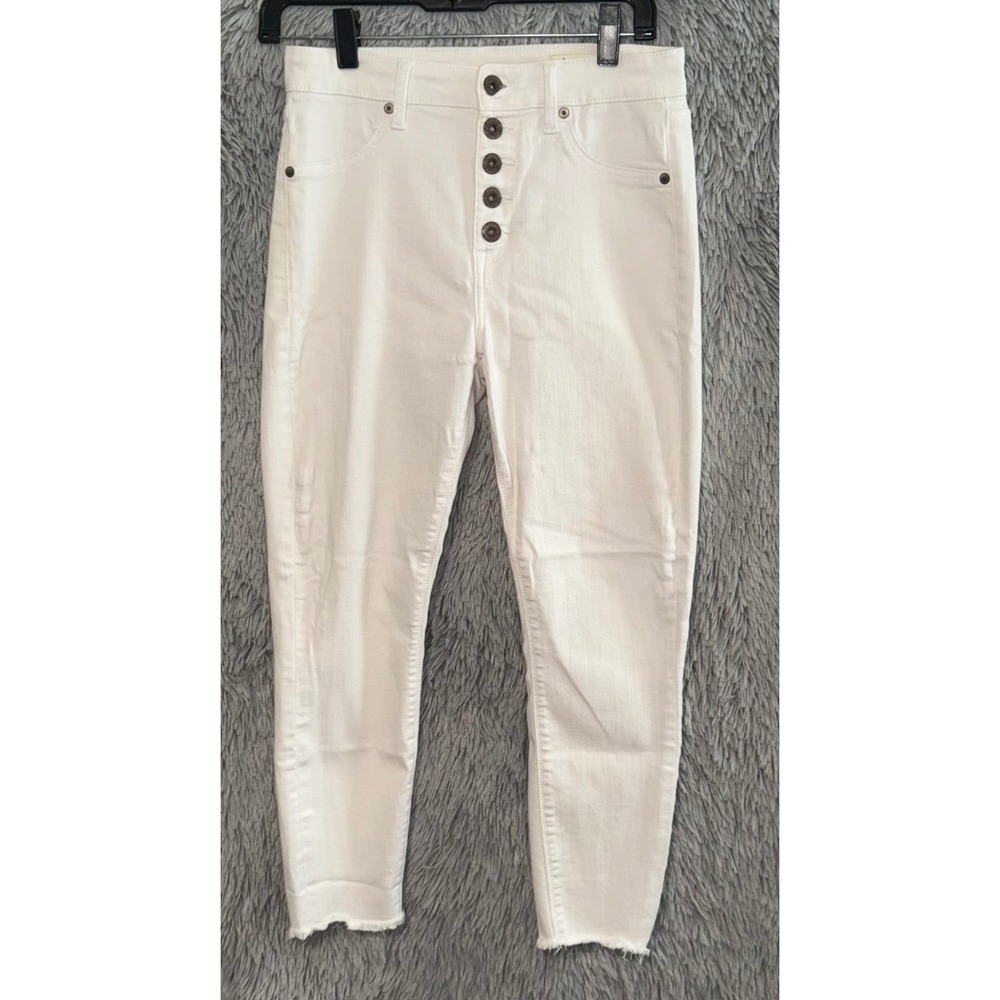 Pistola White High Rise Button Fly Raw Hem Skinny Jeans Size 28